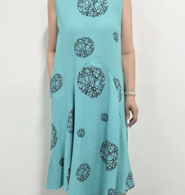 Creations Creations Aqua Print Round Neck Sleeveless Dress LE