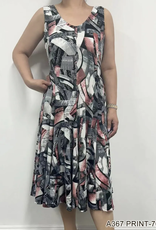 Creations Creations Multi Abstract  Print - 704 Sleeveless Pleated Midi Dress LE