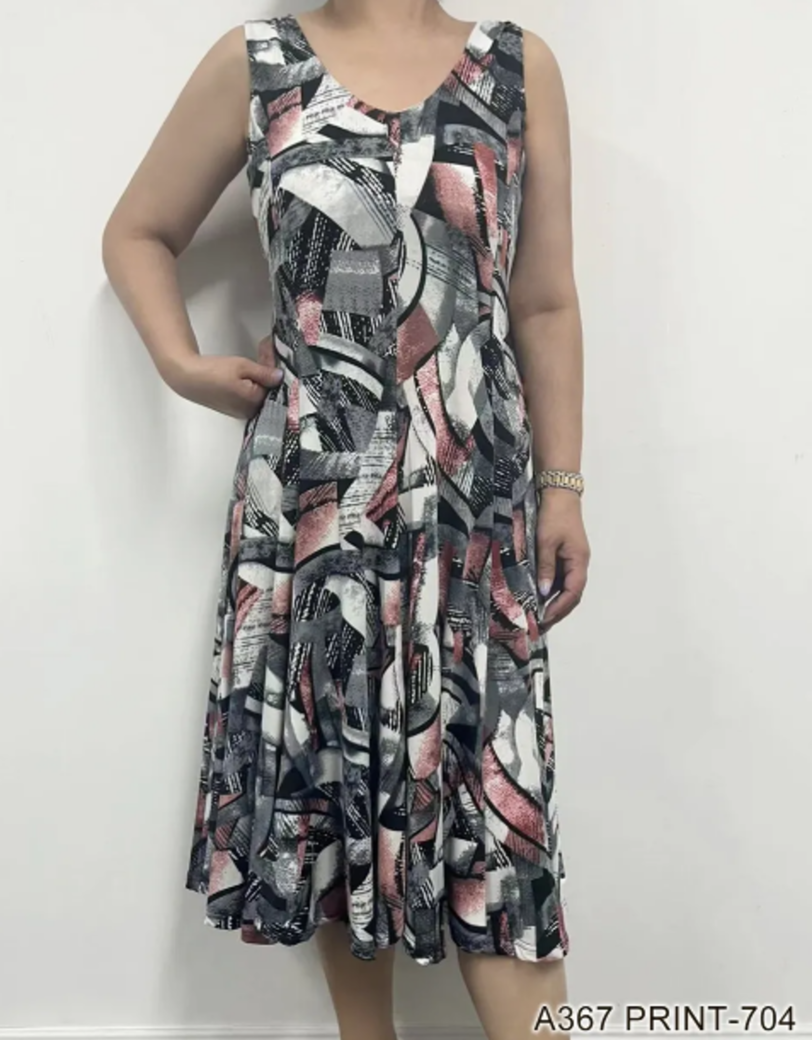 Creations Creations Multi Abstract  Print - 704 Sleeveless Pleated Midi Dress LE