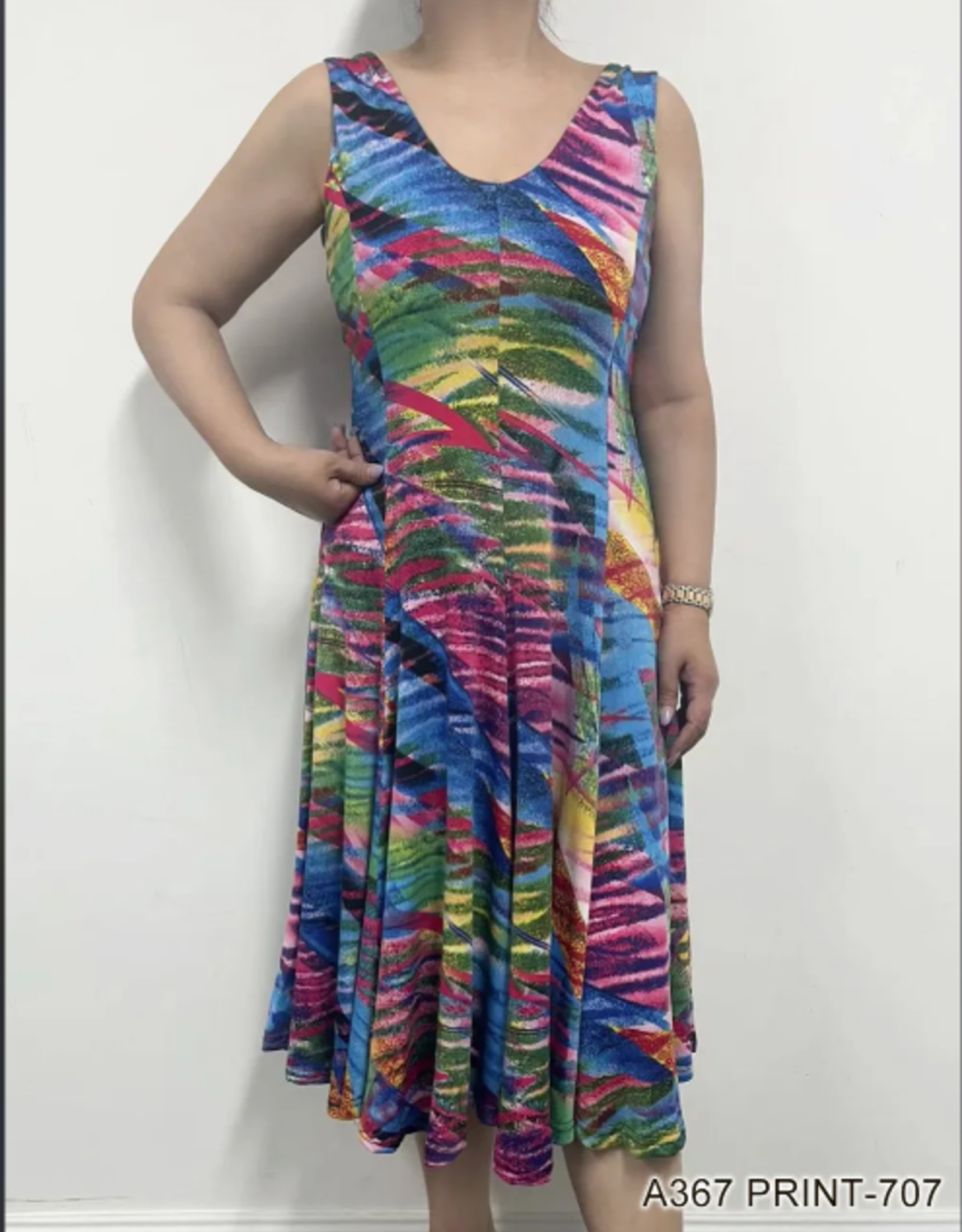 Creations Creations  Multi Abstract  Print - 707 Sleeveless Pleated Midi Dress LE