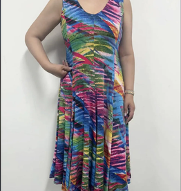Creations Creations Multi Abstract  Print - 707 Sleeveless Pleated Midi Dress LE