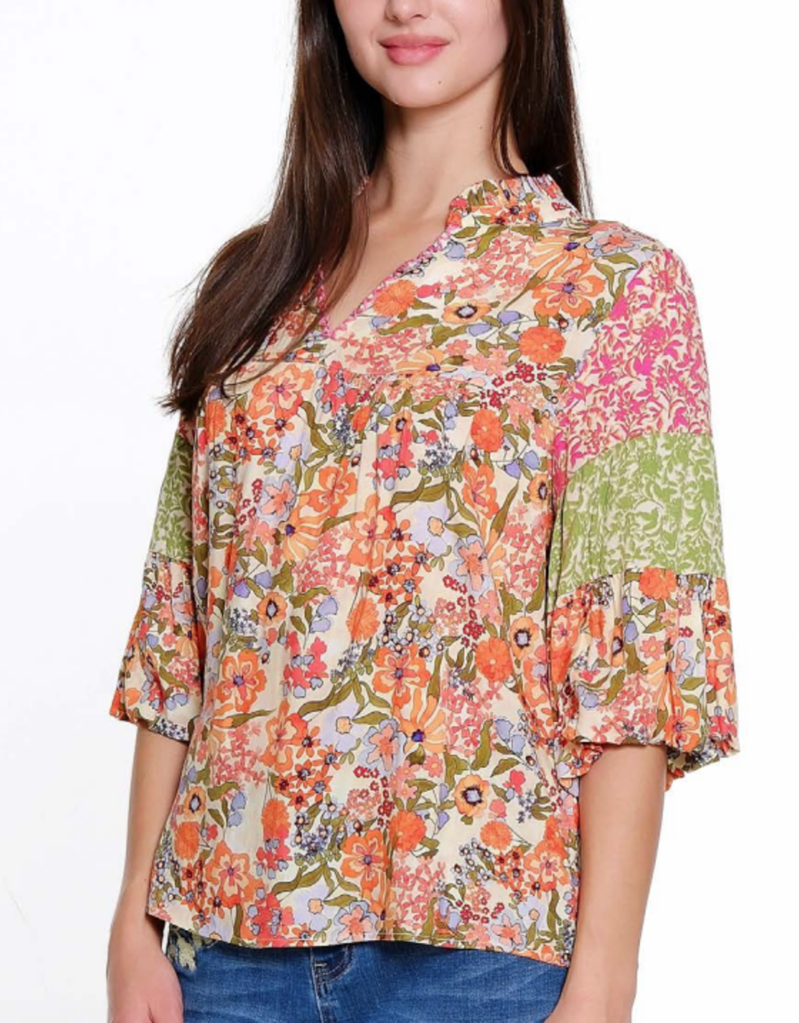 Tru Luxe Tru Luxe Floral Print Tiered Short Sleeve Top CE
