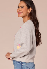 Democracy Democracy  Heather Grey 3/4 Sleeve Scoop Neck Banded Hem Emb. Sweatshirt LS