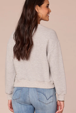 Democracy Democracy  Heather Grey 3/4 Sleeve Scoop Neck Banded Hem Emb. Sweatshirt LS