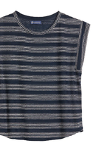 Democracy Democracy Navy Cap Sleeve Scoop Neck Shirt Tail Hem Top BR