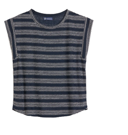 Democracy Democracy Navy Cap Sleeve Scoop Neck Shirt Tail Hem Top BR