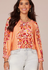 Democracy Democracy  Winter Melon 3/4 Sleeve Smocked Neck Shirttail Hem Top LK