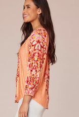 Democracy Democracy  Winter Melon 3/4 Sleeve Smocked Neck Shirttail Hem Top LK