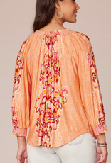 Democracy Democracy  Winter Melon 3/4 Sleeve Smocked Neck Shirttail Hem Top LK
