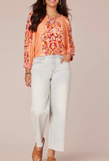 Democracy Democracy  Winter Melon 3/4 Sleeve Smocked Neck Shirttail Hem Top LK