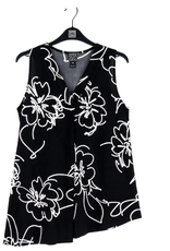 Clara Sun Woo Clara Sun Woo Black/White Floral Sketch Soft Crepe V NeckTank Blouse CL