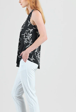 Clara Sun Woo Clara Sun Woo Black/White Floral Sketch Soft Crepe V NeckTank Blouse CL