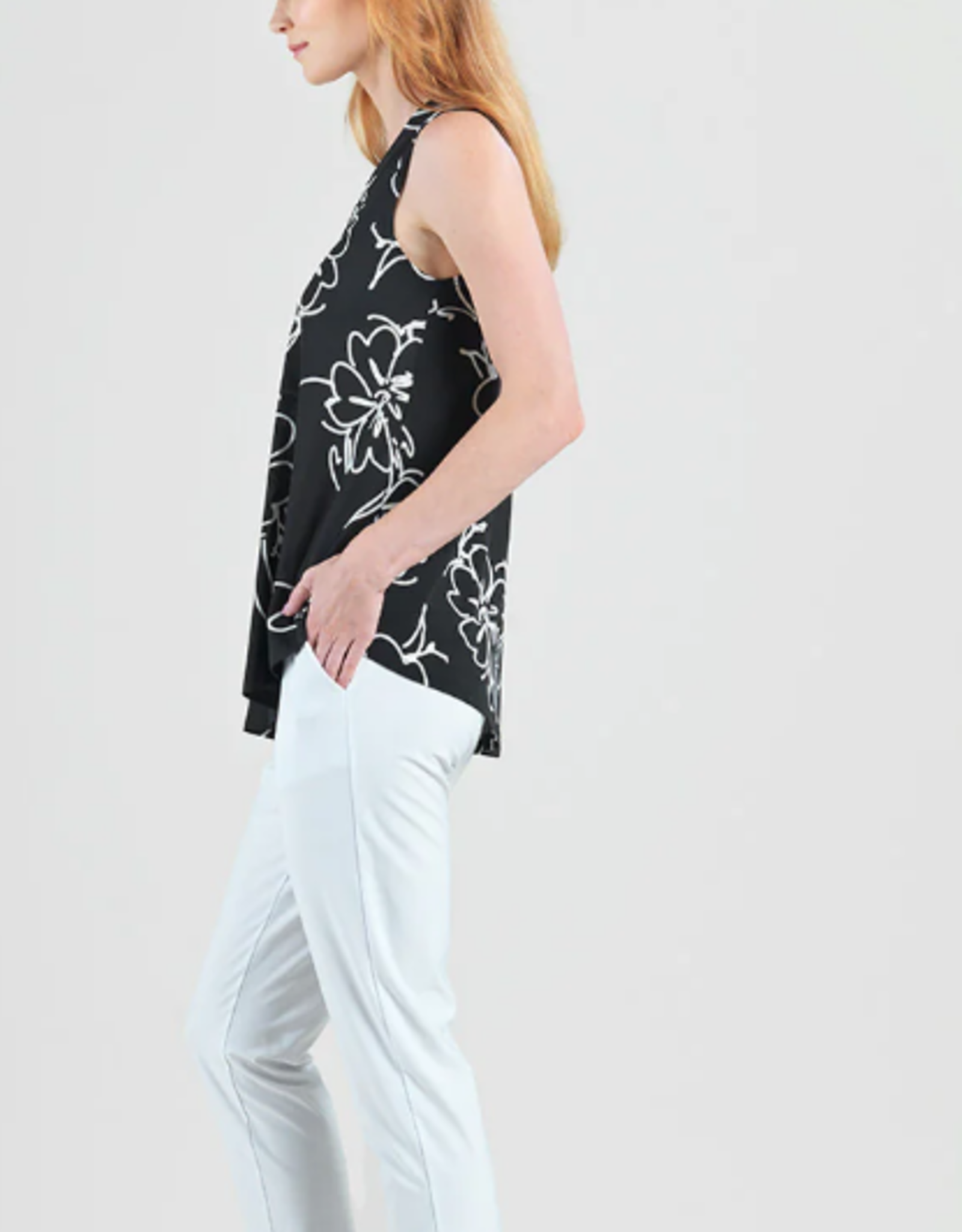 Clara Sun Woo Clara Sun Woo Black/White Floral Sketch Soft Crepe V NeckTank Blouse CL