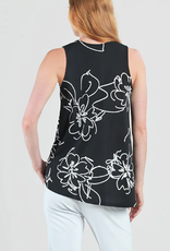 Clara Sun Woo Clara Sun Woo Black/White Floral Sketch Soft Crepe V NeckTank Blouse CL