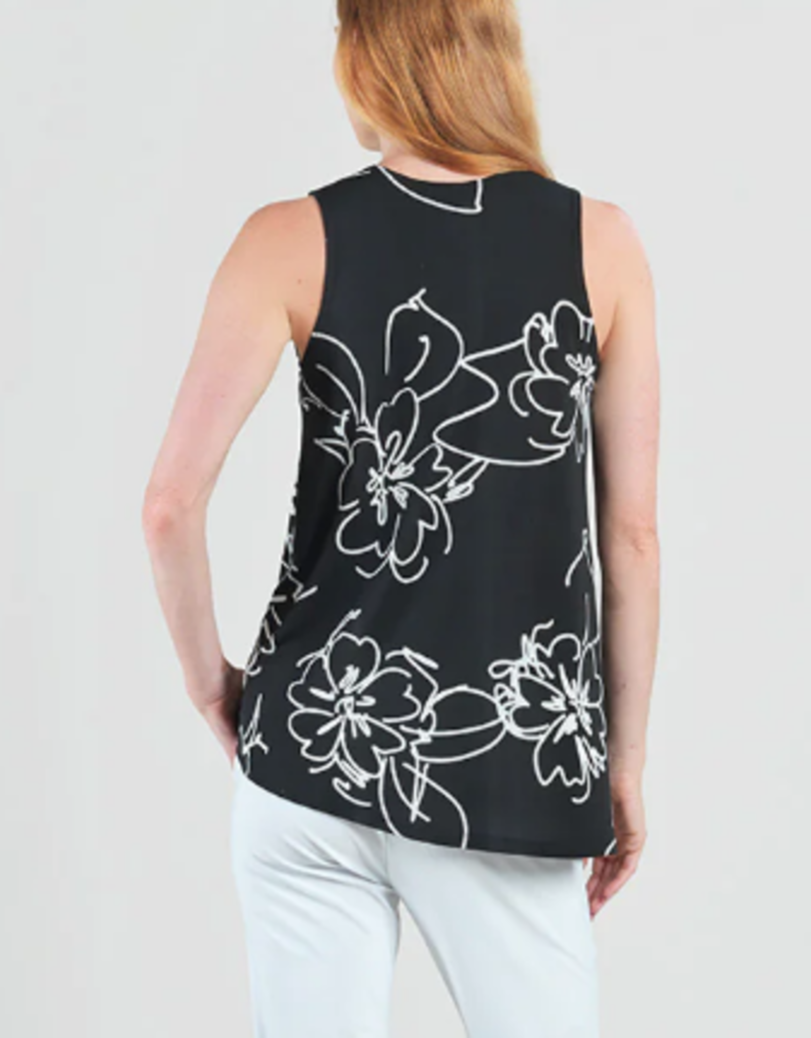 Clara Sun Woo Clara Sun Woo Black/White Floral Sketch Soft Crepe V NeckTank Blouse CL