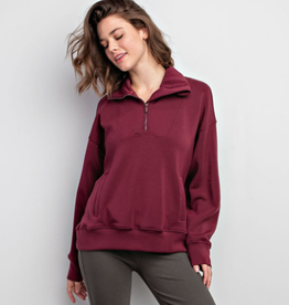 Rae Mode Rae Mode Wine Modal Poly Span 1/4 Zip Mock Neck Pullover BS