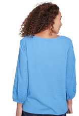Ruby Rd Ruby Rd Bluebird 3/4 Sleeve Scoop Neck Textured Knit Top W/Lace Trim BK