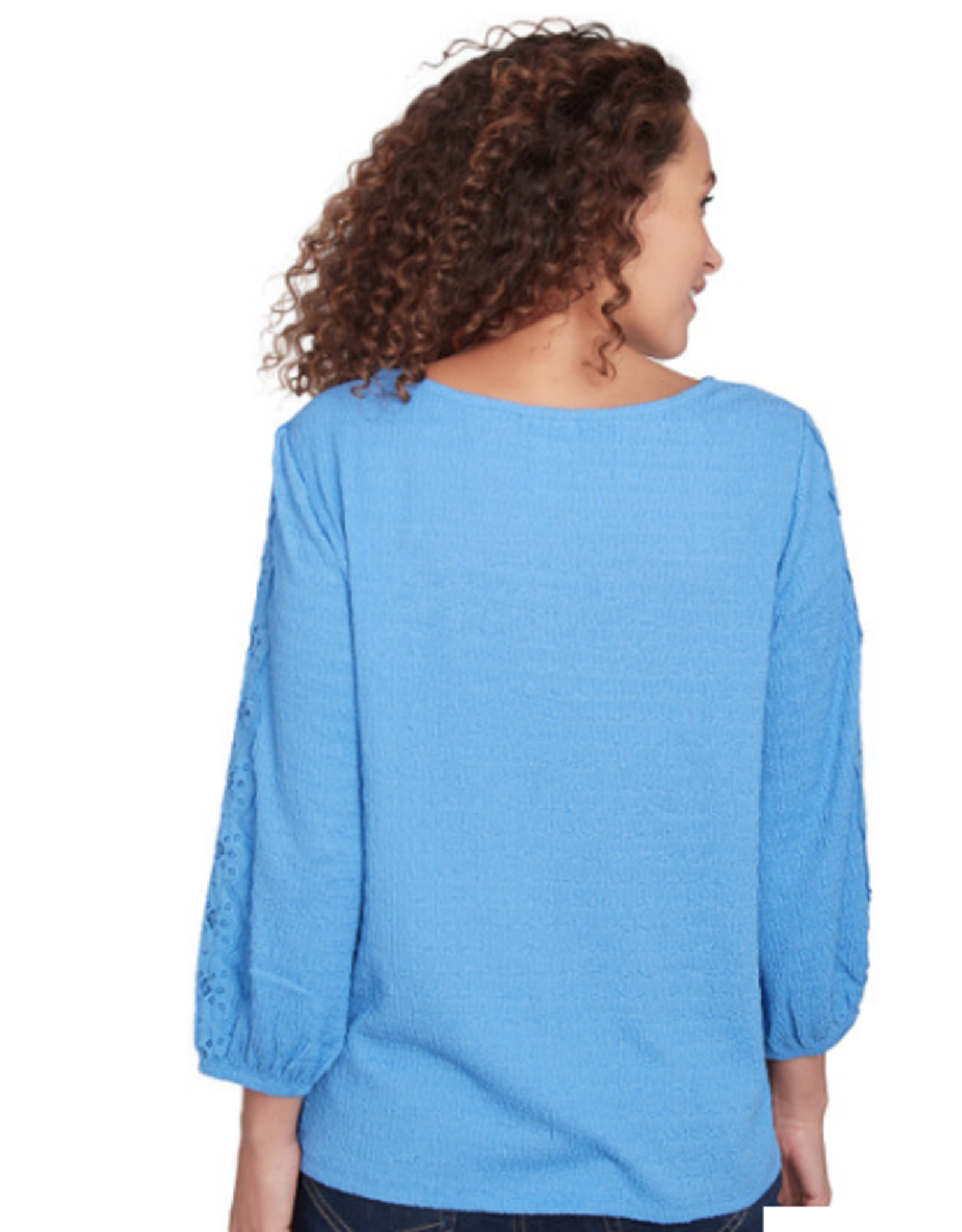 Ruby Rd Ruby Rd Bluebird 3/4 Sleeve Scoop Neck Textured Knit Top W/Lace Trim BK
