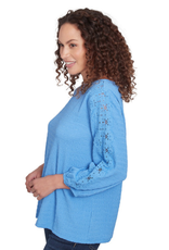 Ruby Rd Ruby Rd Bluebird 3/4 Sleeve Scoop Neck Textured Knit Top W/Lace Trim BK