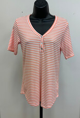 skyes the limit Skyes  Pch/Pnk Combo Short Sleeve Henley Rib Stripe Tee BC