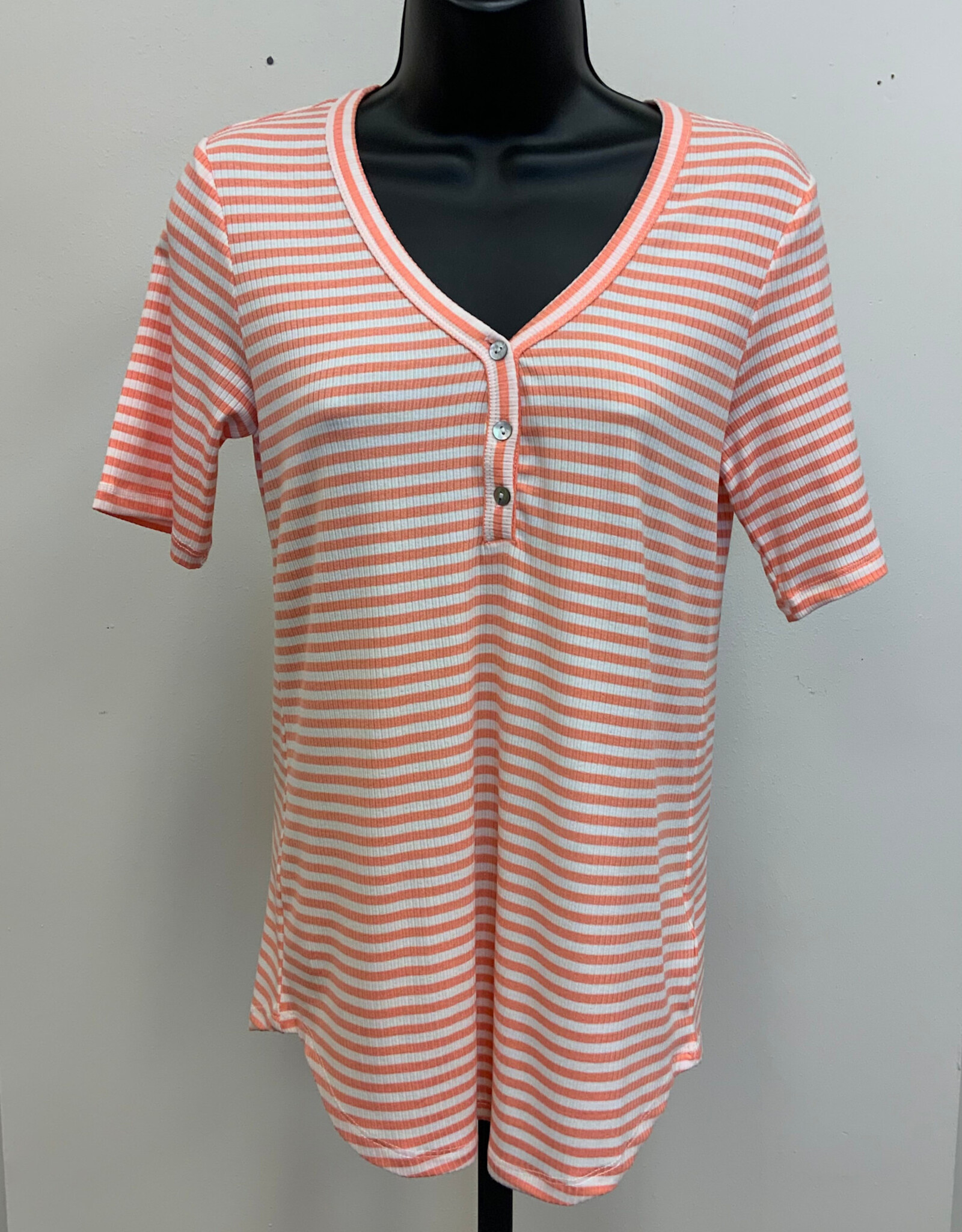 skyes the limit Skyes  Pch/Pnk Combo Short Sleeve Henley Rib Stripe Tee BC