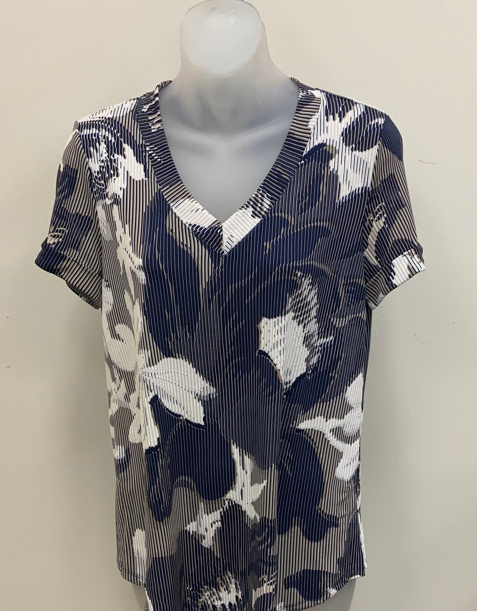 Bali Bali  Navy Short Sleeve V Neck Top AL