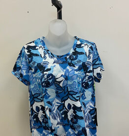 Trisha Tyler Trisha Tyler Blue Floral Print Round Neck S/S Top AH