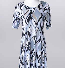 Keren Hart Keren Hart 48032 Grey/Black Elbow Sleeve Crew Neck Dress LL