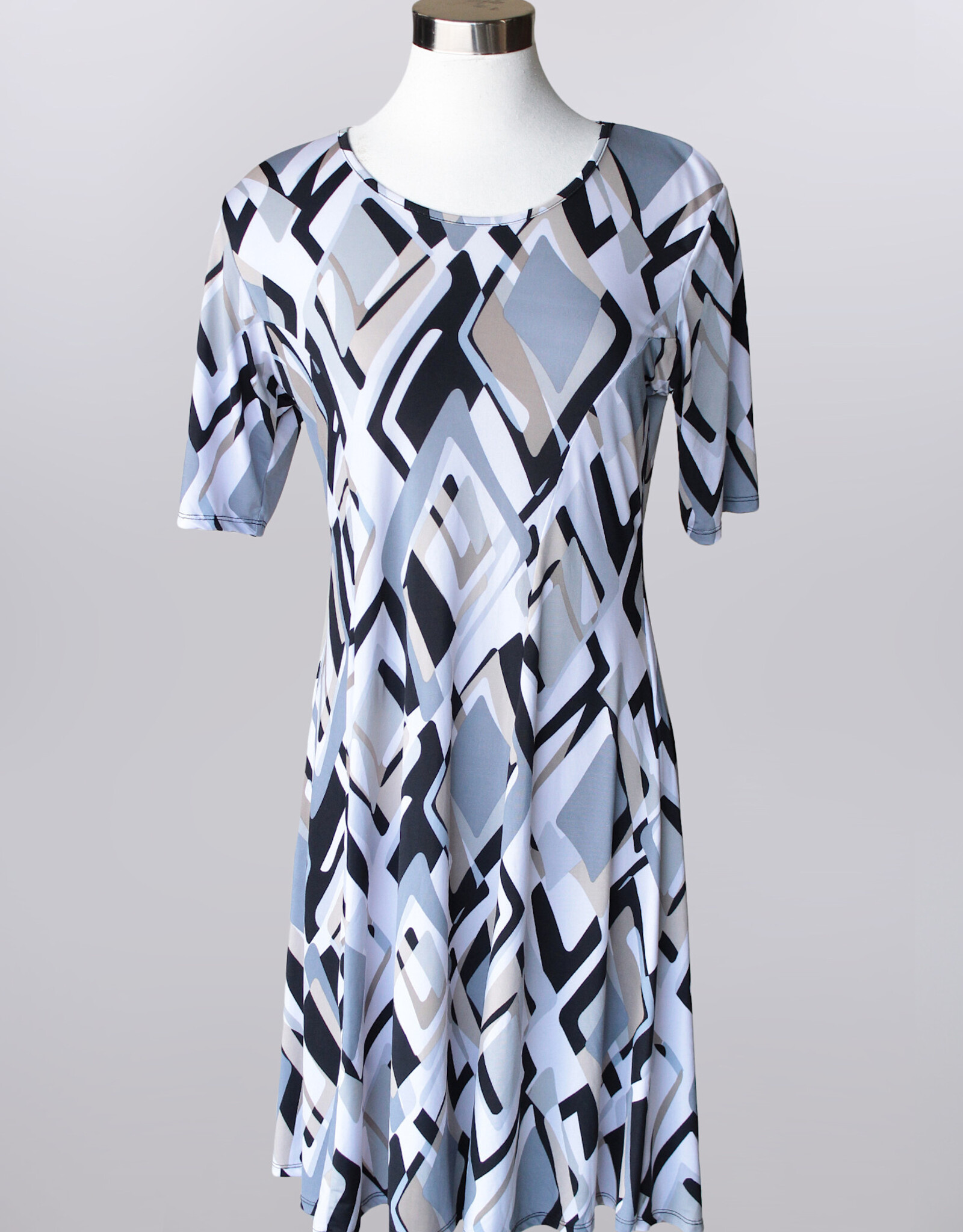 Keren Hart Keren Hart 48032 Grey/Black Elbow Sleeve Crew Neck Dress LL