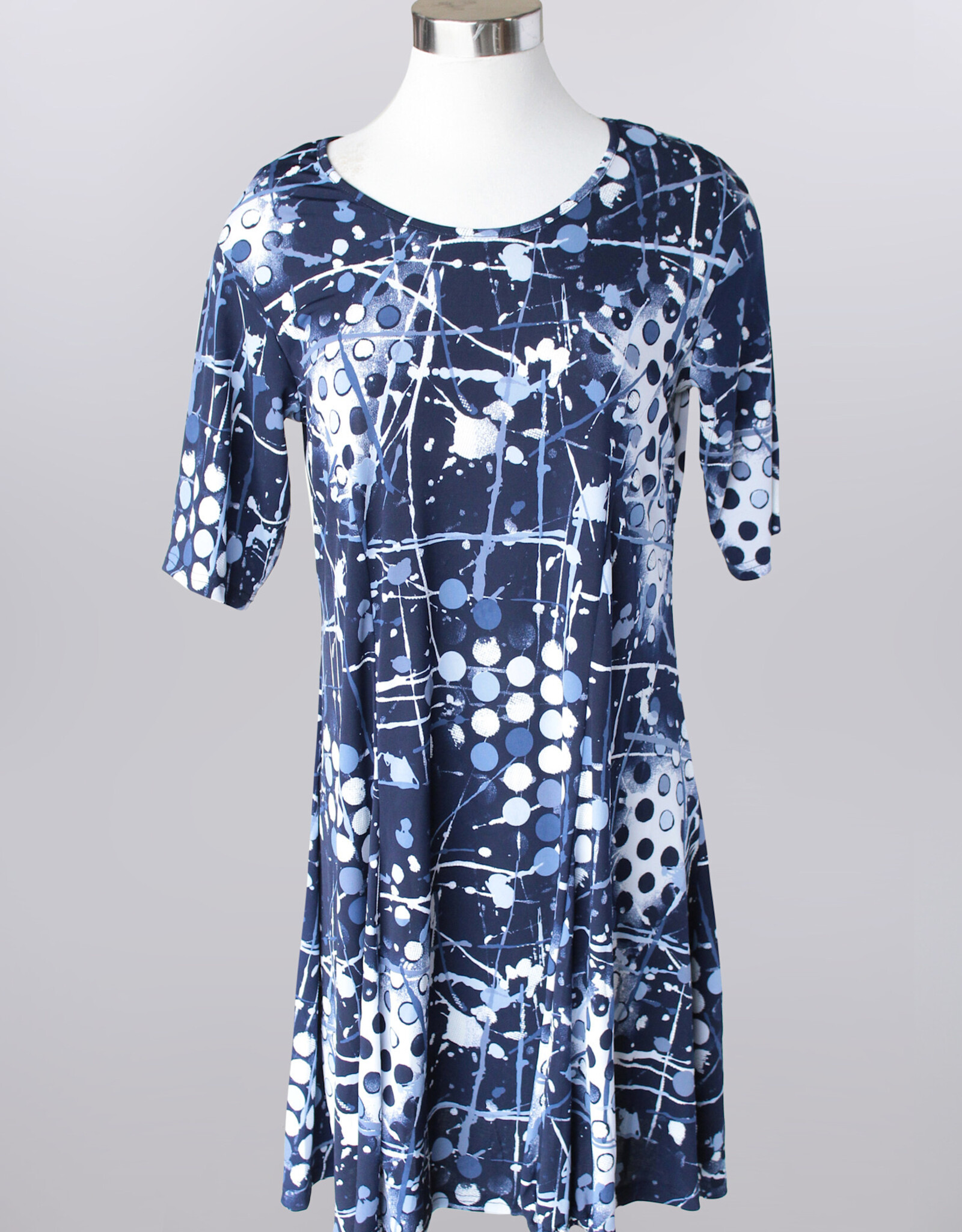Keren Hart Keren Hart 48033 Navy Elbow Sleeve Crew Neck Dress LL