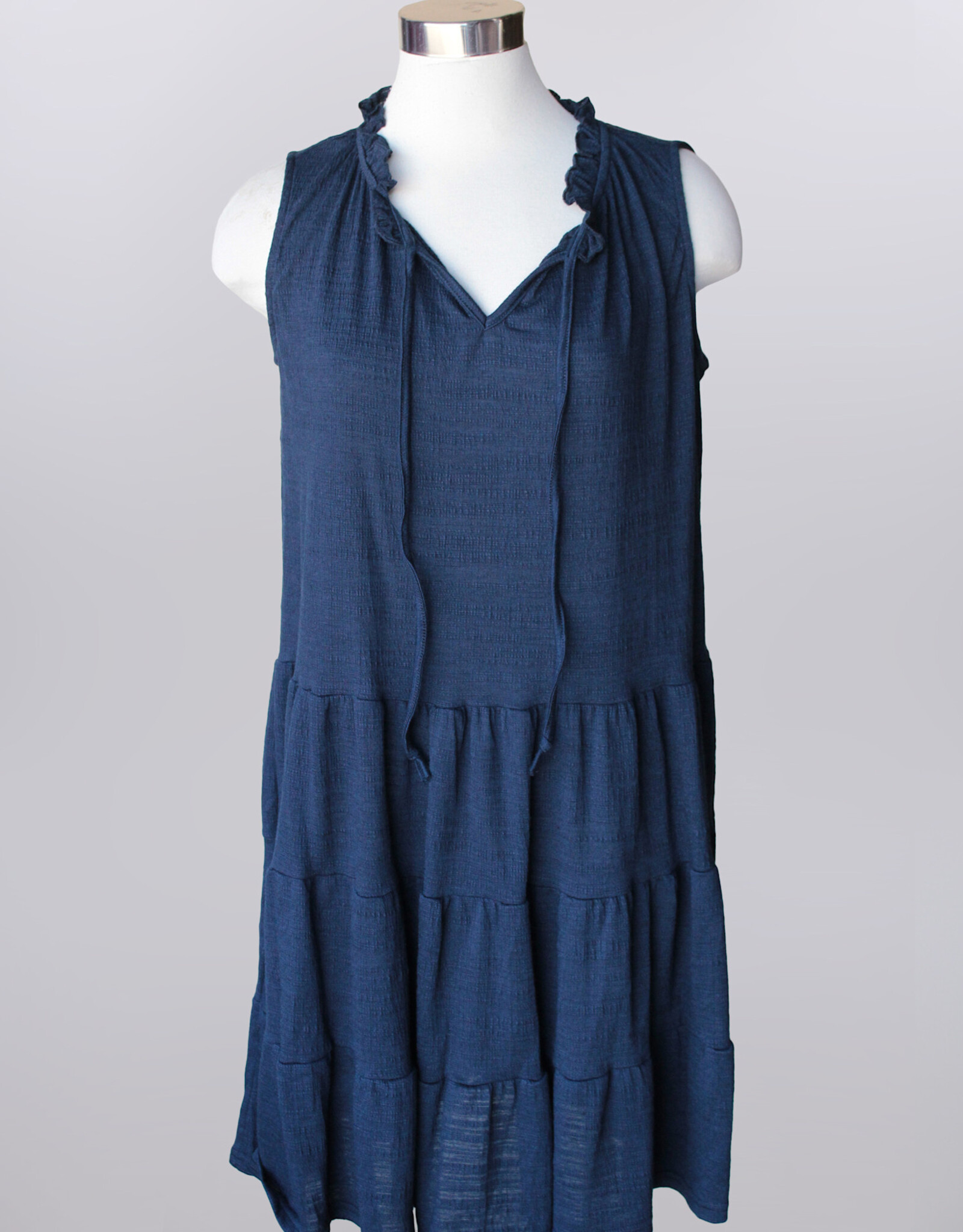 Keren Hart Keren Hart Navy Sleeveless Tie Front 3 Tier Dress