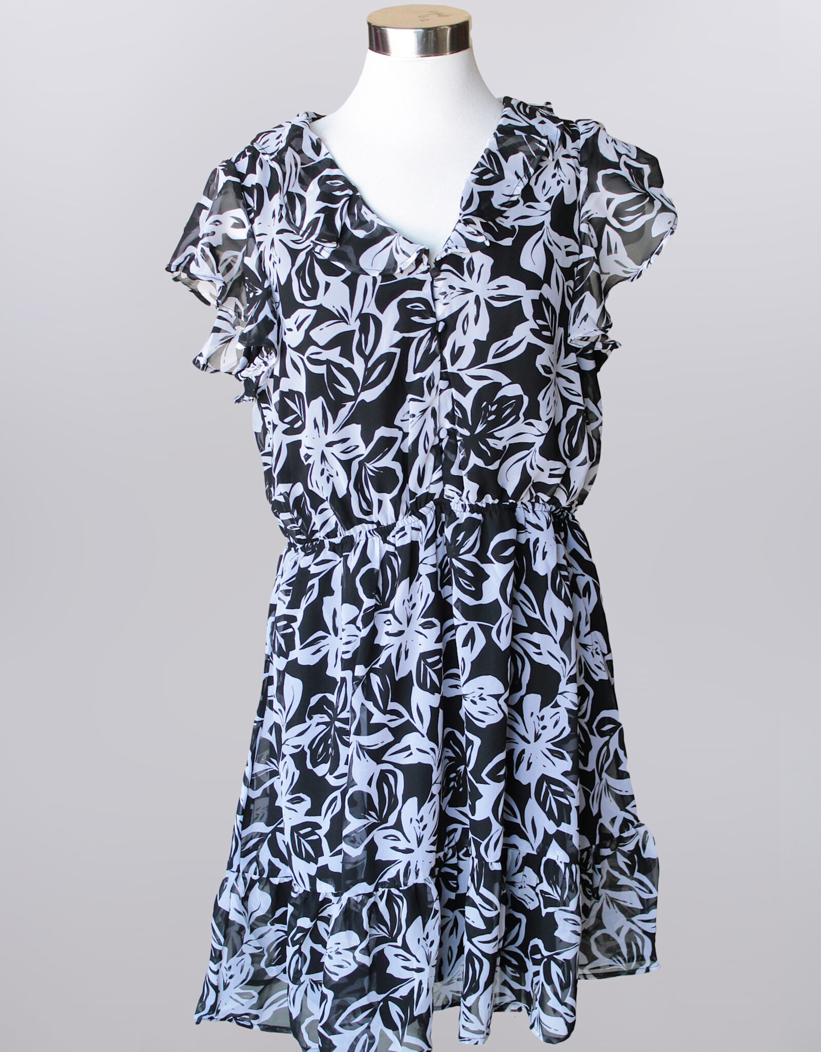 Keren Hart Keren Hart Multi Ruffle Sleeve V Neck W/Ruffle Detail Dress