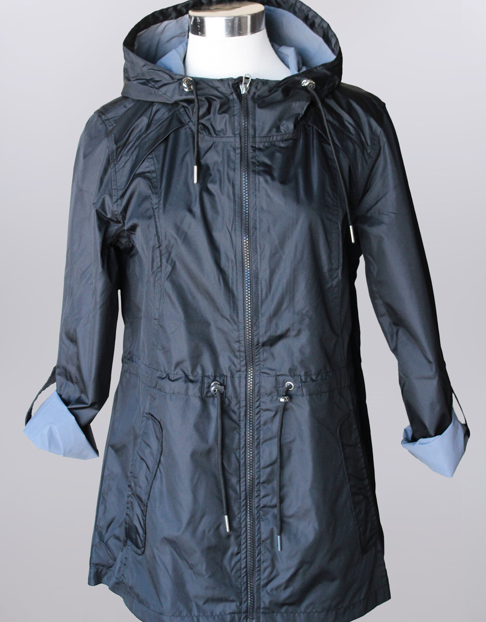 Keren Hart Keren Hart 68028 Black Tab Sleeve Zip Front Rain Jacket W/Hood LB