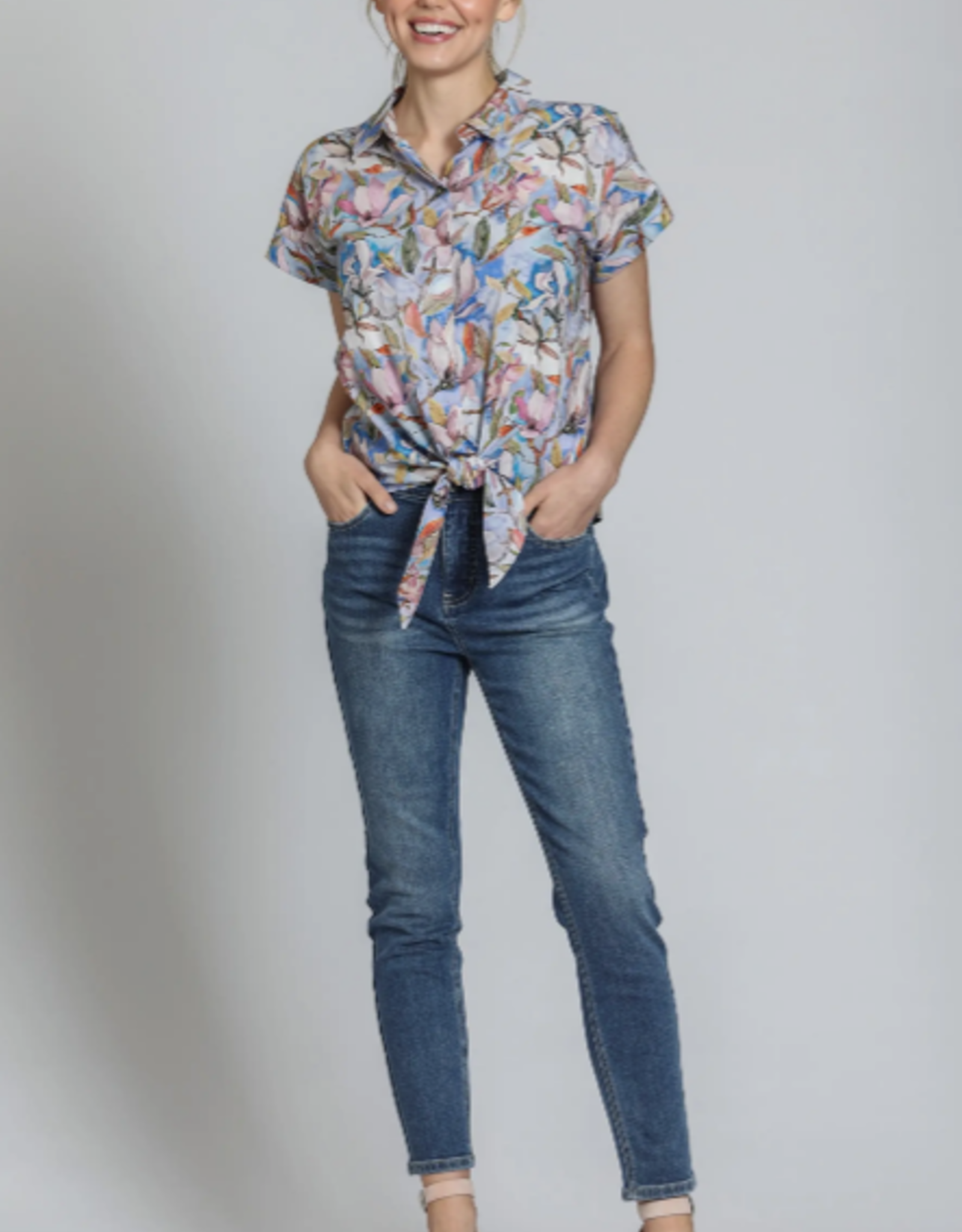 APNY APNY  Blue/Rose Tie Front Shirt AC