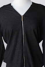 Keren Hart Keren Hart Black Long Sleeve Zip Front Knit Hoodie