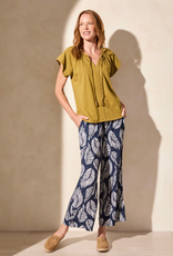 Tribal Tribal Greenmoss Short Sleeve Split Neck W/Tassel