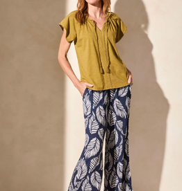 Tribal Tribal Greenmoss Short Sleeve Split Neck W/Tassel