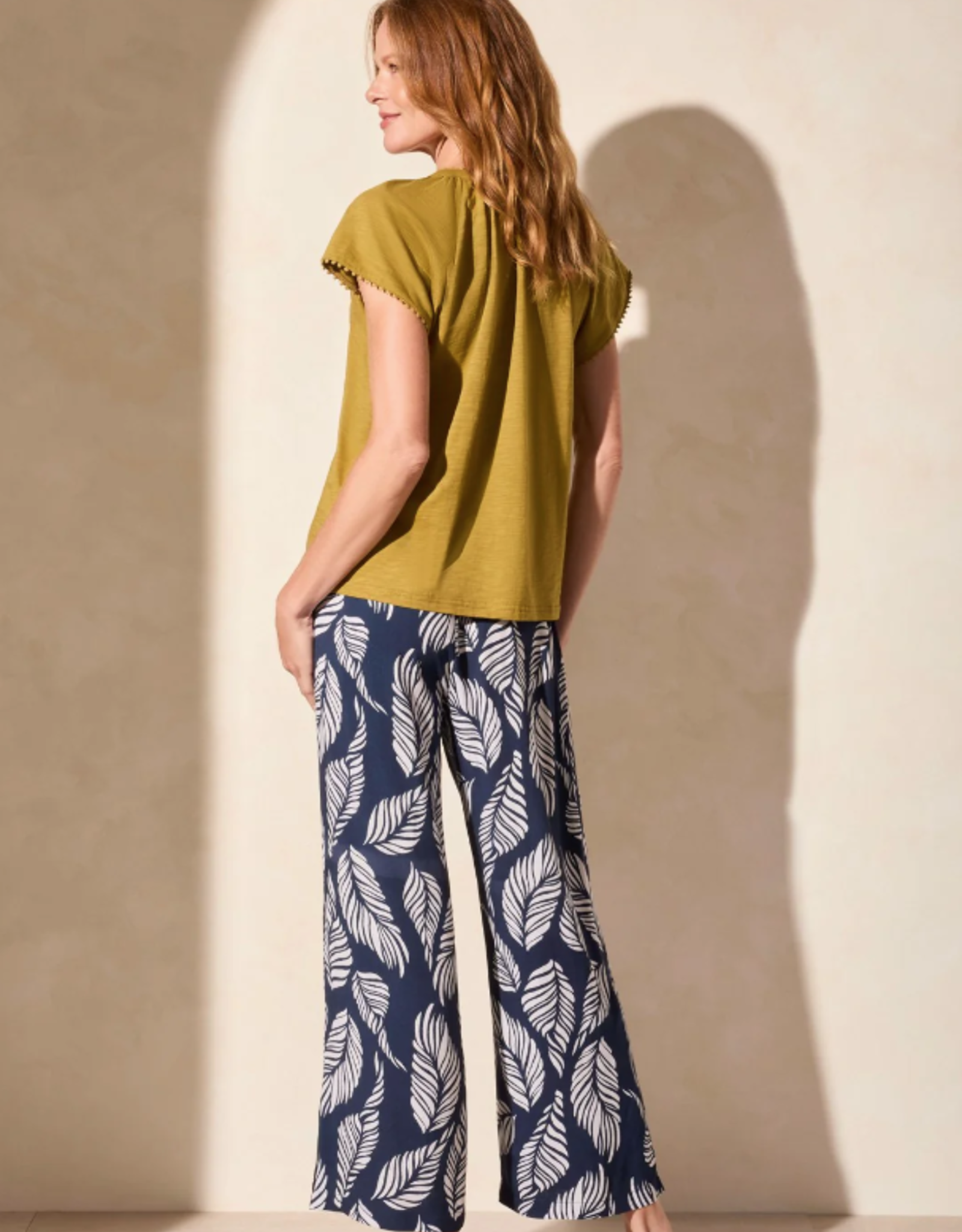 Tribal Tribal Greenmoss Short Sleeve Split Neck W/Tassel