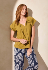 Tribal Tribal Greenmoss Short Sleeve Split Neck W/Tassel