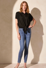 Tribal Tribal Black Short Sleeve Top W/Buttons & Tie Front