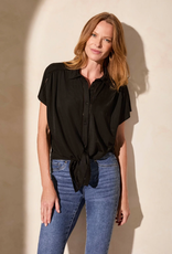Tribal Tribal Black Short Sleeve Top W/Buttons & Tie Front