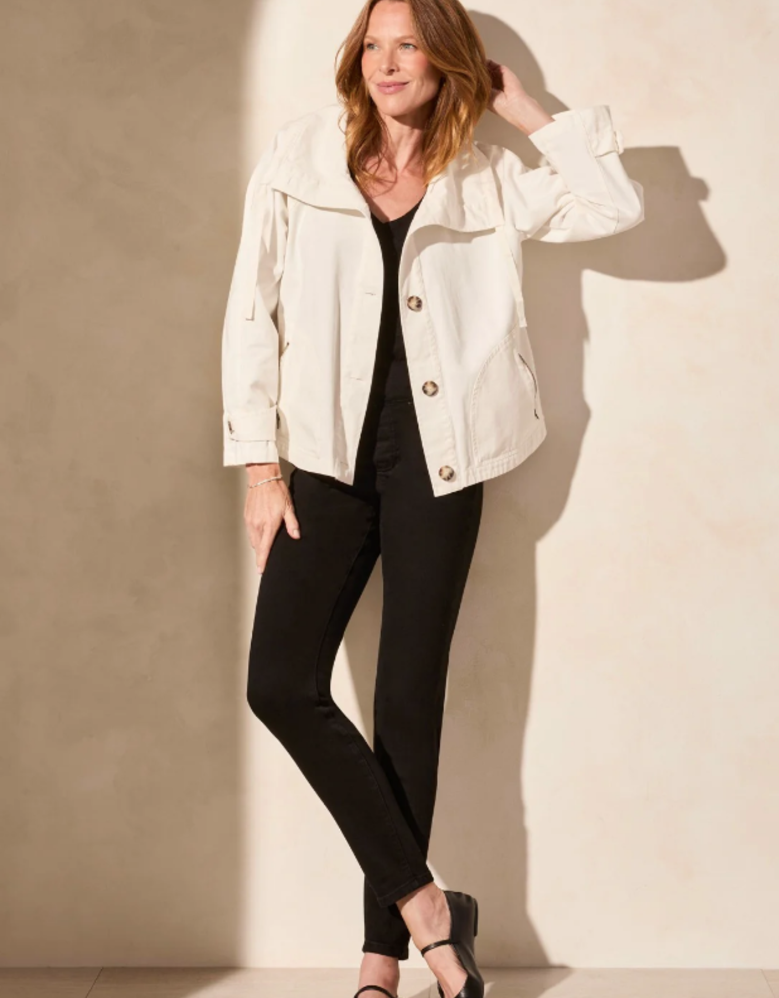 Tribal Tribal White Long Sleeve Button Front Coat