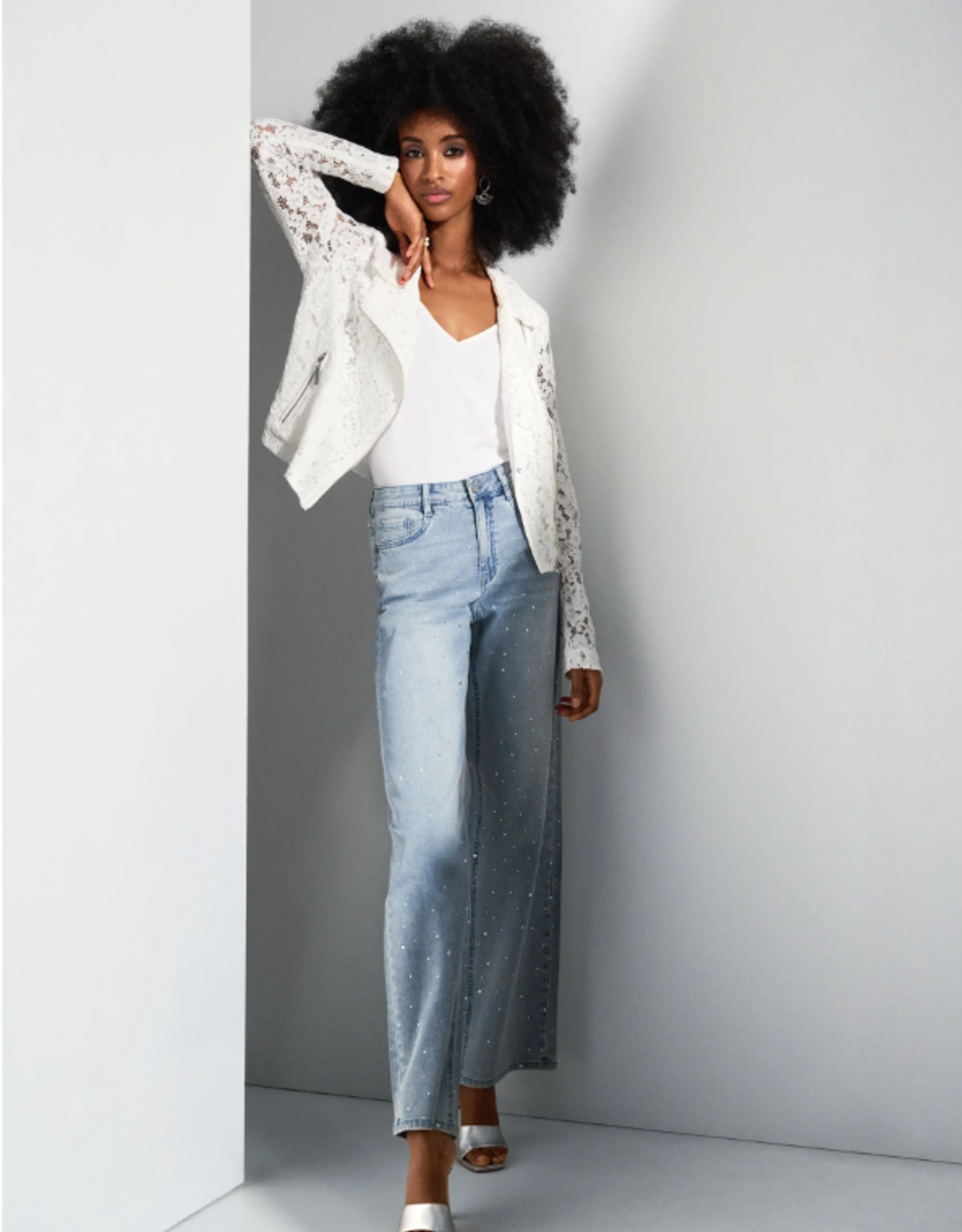 Joseph Ribkoff Joseph Ribkoff Wide-Leg Stretch Jeans w/Crystal Embellishments