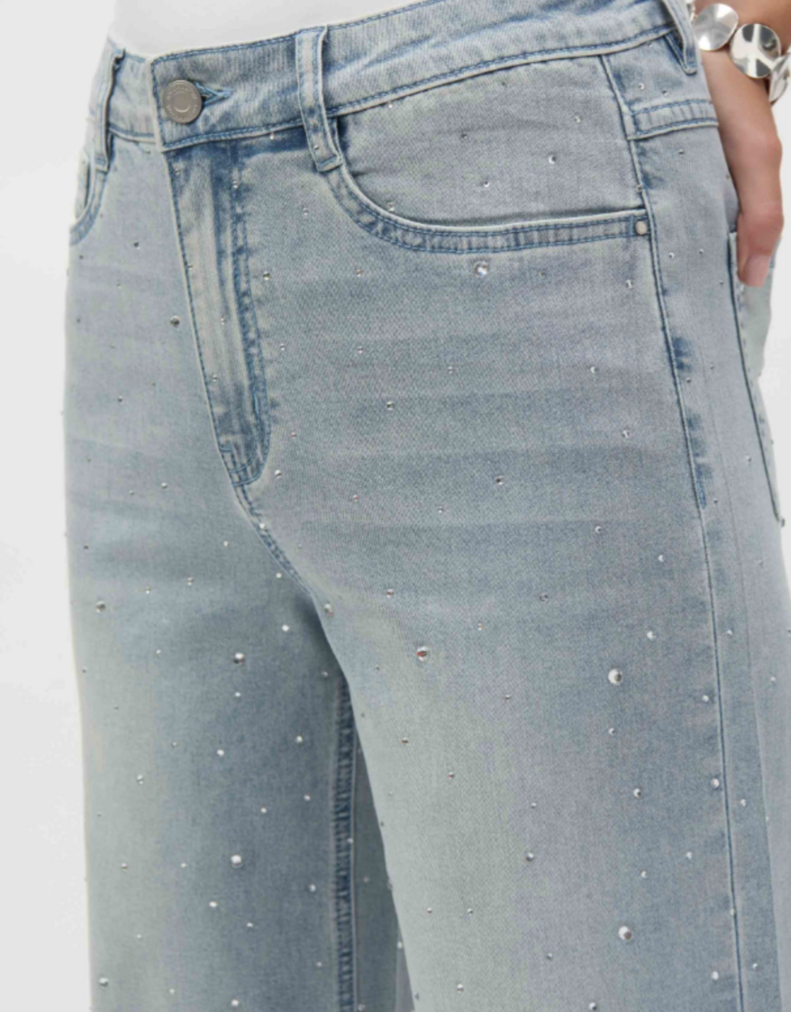 Joseph Ribkoff Joseph Ribkoff Wide-Leg Stretch Jeans w/Crystal Embellishments