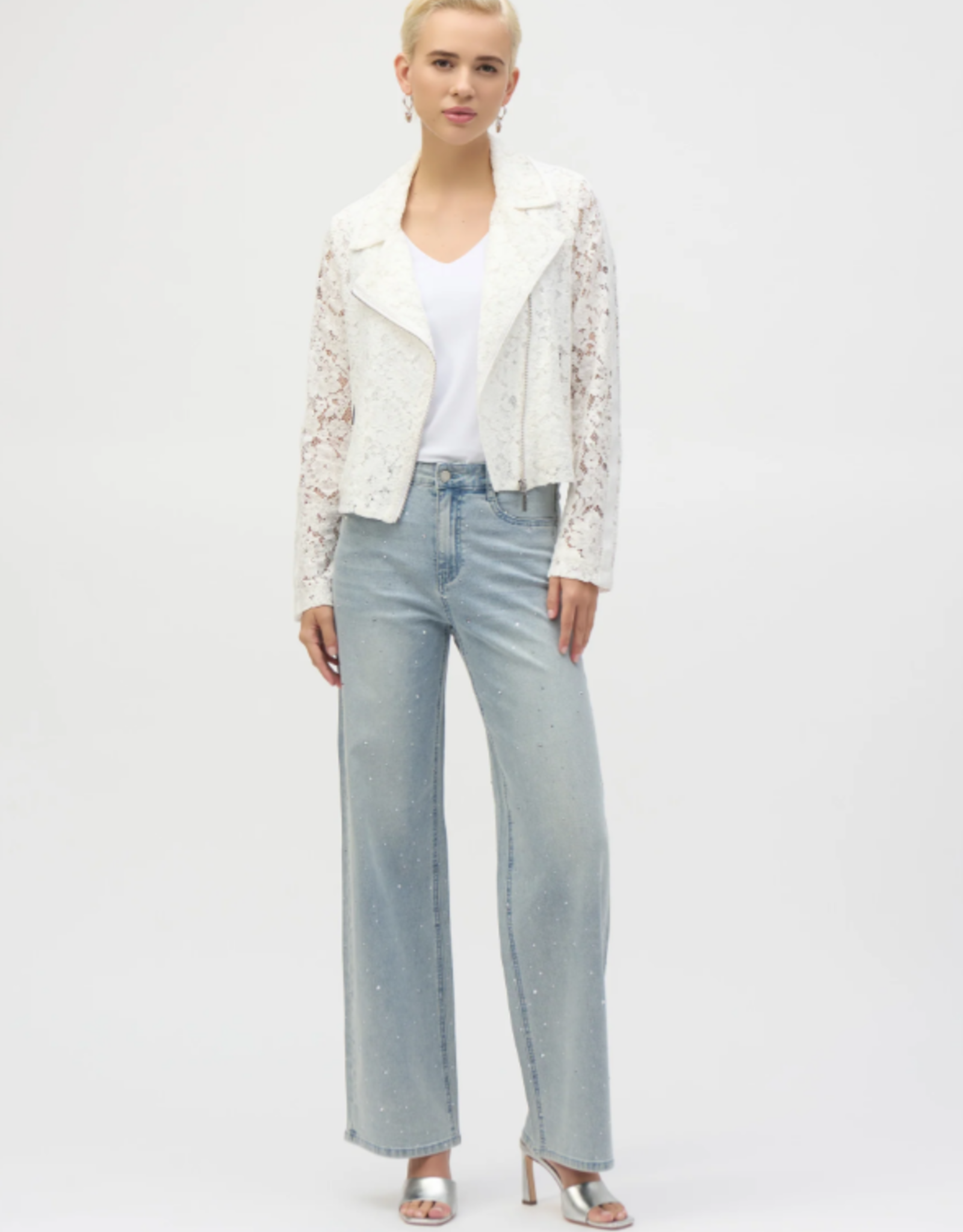 Joseph Ribkoff Joseph Ribkoff Wide-Leg Stretch Jeans w/Crystal Embellishments
