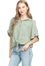 Papillon Papillon PT18112 Khaki Short Sleeve Tie Top W/Floral Design LS