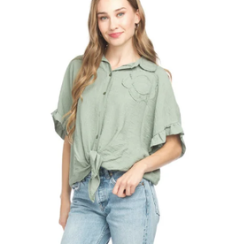 Papillon Papillon PT18112 Khaki Short Sleeve Tie Top W/Floral Design LS