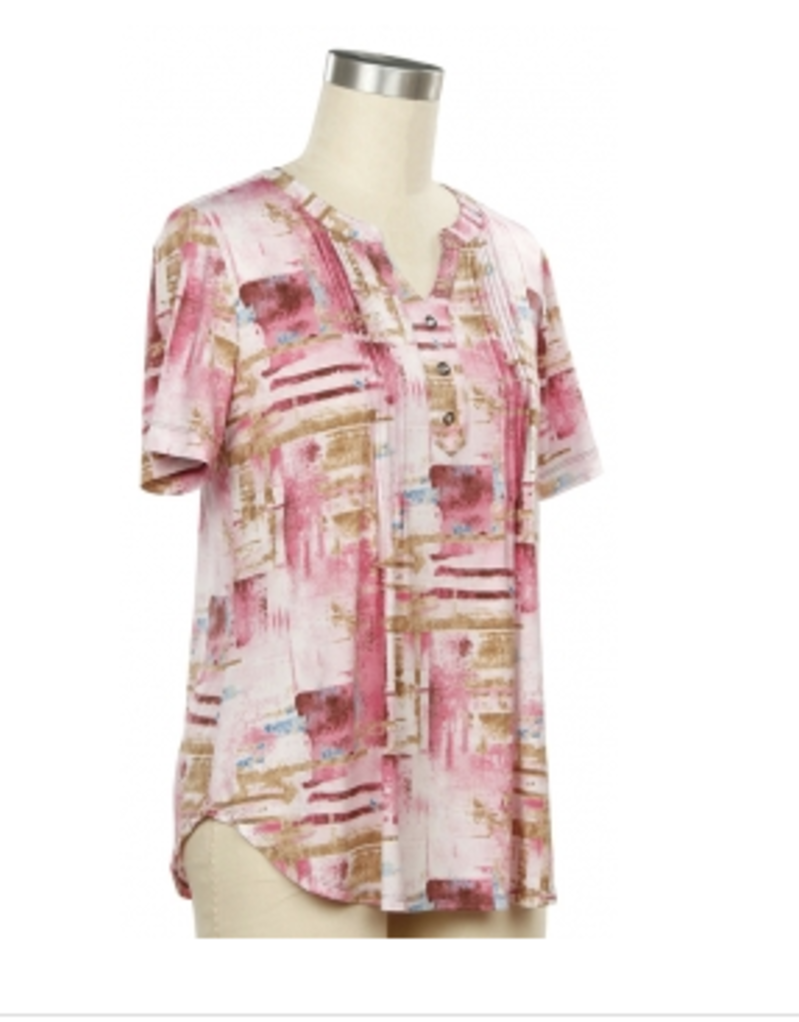 L.Hamrick L.Hamrick 41R2 Pink/Tan Short Sleeve Top BO