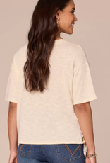 Democracy Democracy  Elbow Sleeve Scoop Neck Side Tie Placement Print Mixed Media Knit