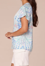 Democracy Democracy Blue Topaz Multi Short Sleeve Scoop Neck Placement Print Knit Boyfriend Tee BR